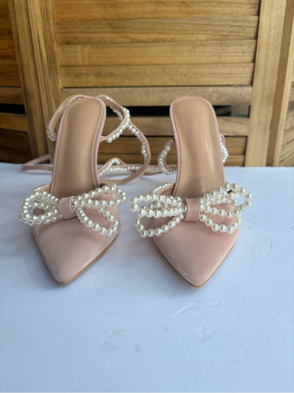 Pearl Bow Pink Pointed-Toe Mules